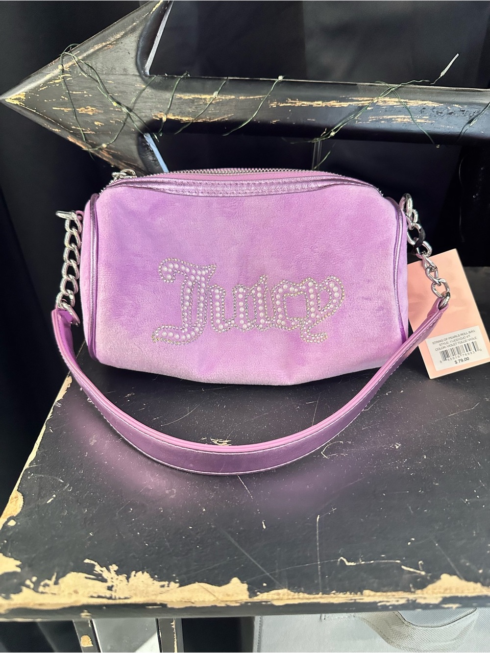 Juicy Couture Lavender Suede Rhinestone Logo Crossbody Bag